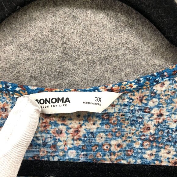 Sonoma Tiered Maxi Dress Womens 3X Blue Floral Short Sleeve V-Neck Button Front - Picture 5 of 10